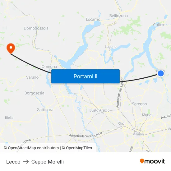 Lecco to Ceppo Morelli map