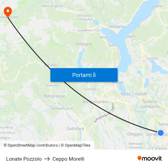 Lonate Pozzolo to Ceppo Morelli map