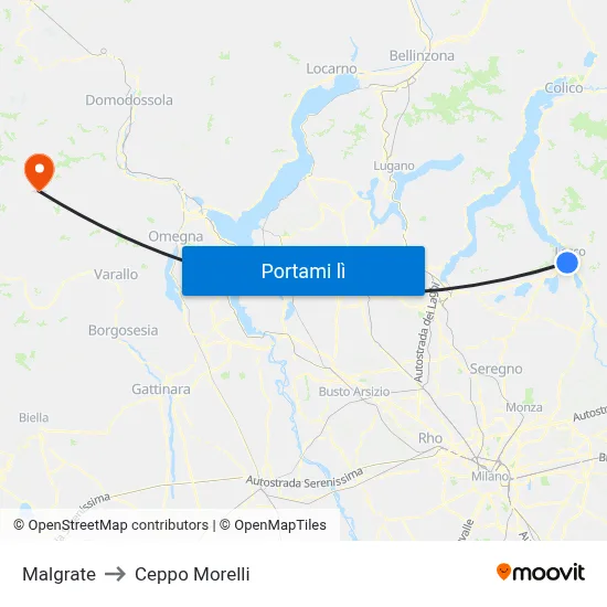 Malgrate to Ceppo Morelli map