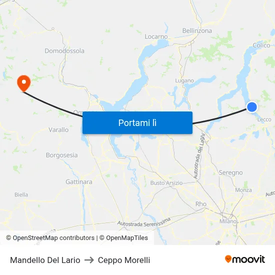 Mandello Del Lario to Ceppo Morelli map