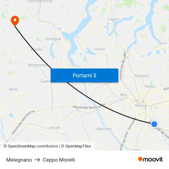 Melegnano to Ceppo Morelli map