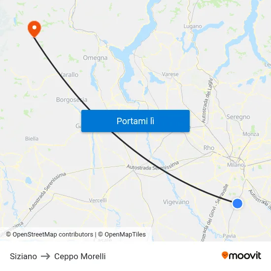 Siziano to Ceppo Morelli map