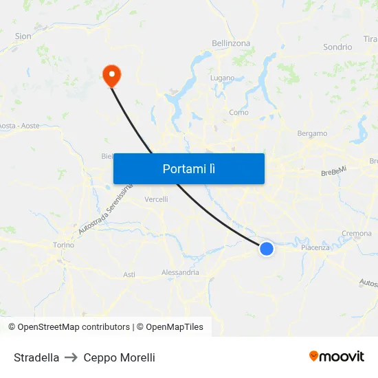 Stradella to Ceppo Morelli map