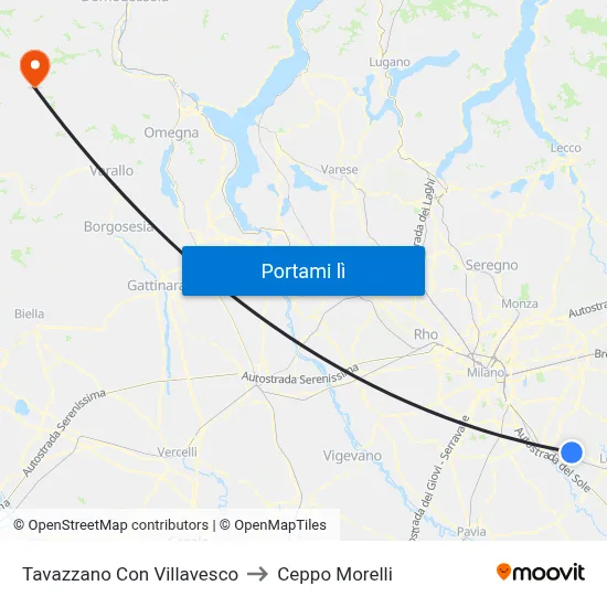 Tavazzano Con Villavesco to Ceppo Morelli map