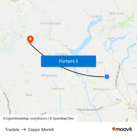Tradate to Ceppo Morelli map