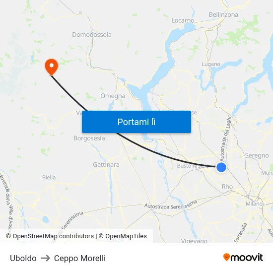 Uboldo to Ceppo Morelli map