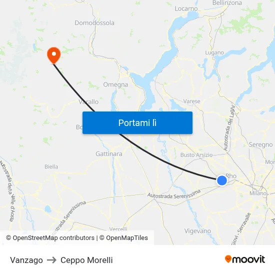 Vanzago to Ceppo Morelli map