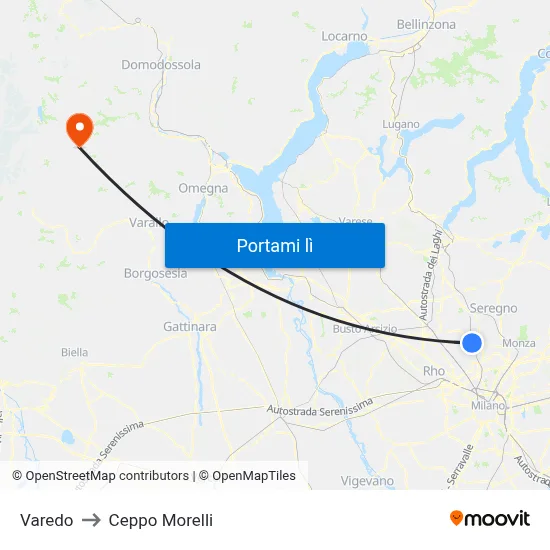 Varedo to Ceppo Morelli map