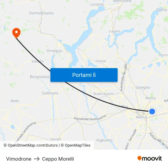 Vimodrone to Ceppo Morelli map