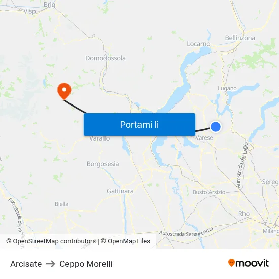 Arcisate to Ceppo Morelli map