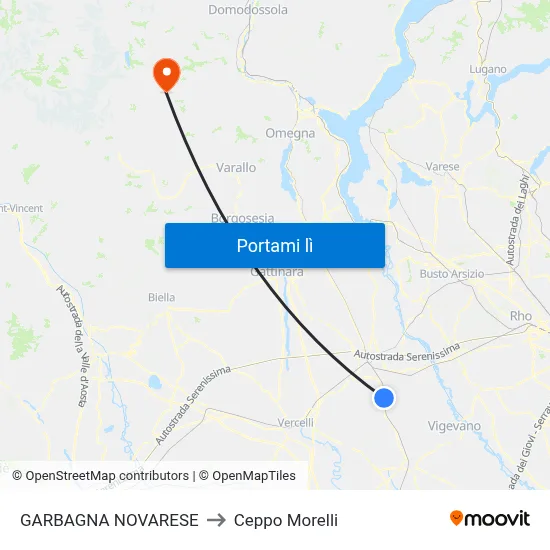 GARBAGNA NOVARESE to Ceppo Morelli map