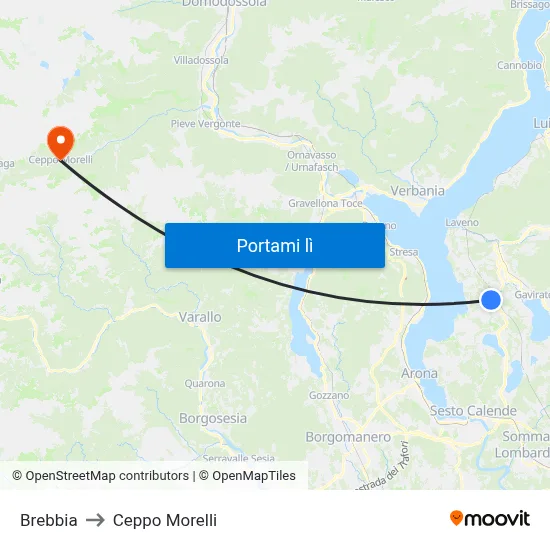 Brebbia to Ceppo Morelli map