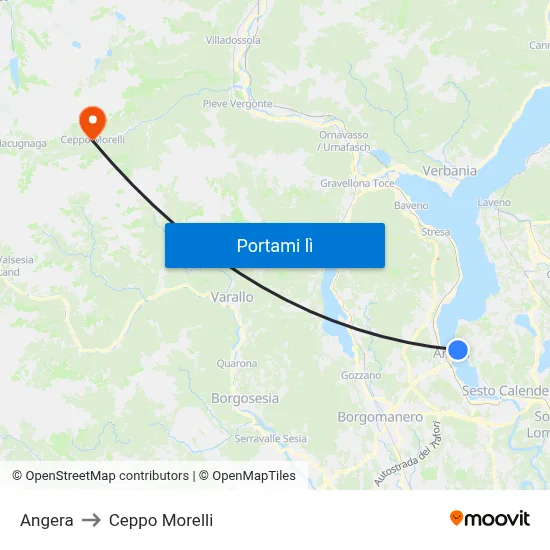 Angera to Ceppo Morelli map
