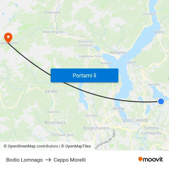 Bodio Lomnago to Ceppo Morelli map