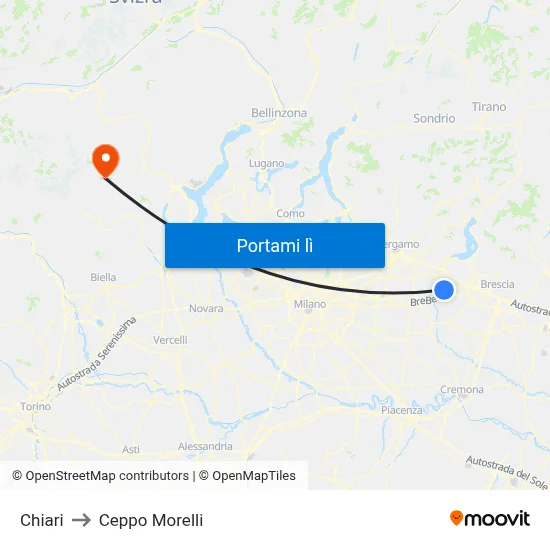 Chiari to Ceppo Morelli map
