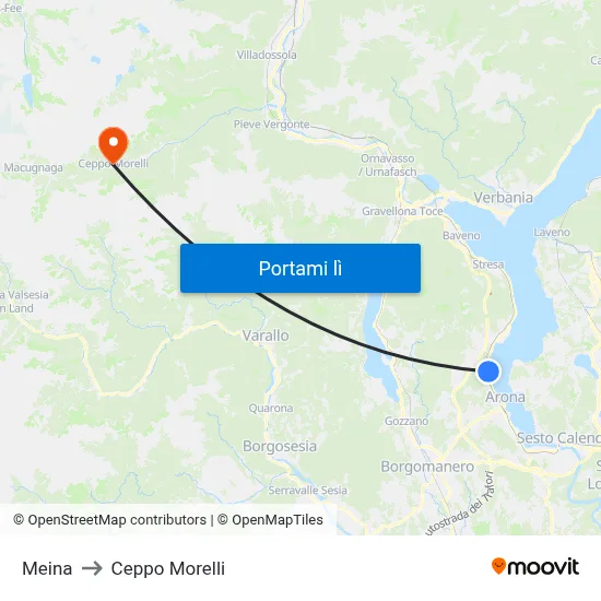 Meina to Ceppo Morelli map