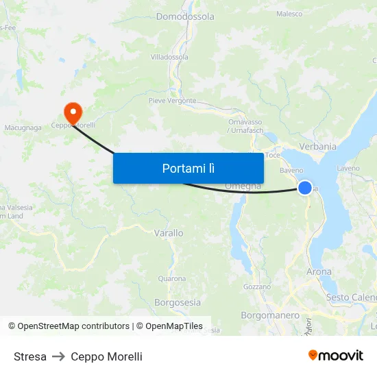 Stresa to Ceppo Morelli map