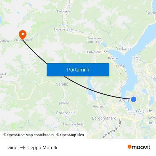Taino to Ceppo Morelli map
