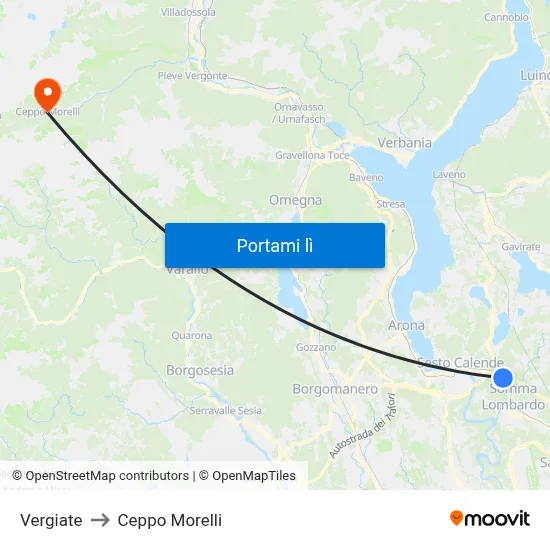Vergiate to Ceppo Morelli map