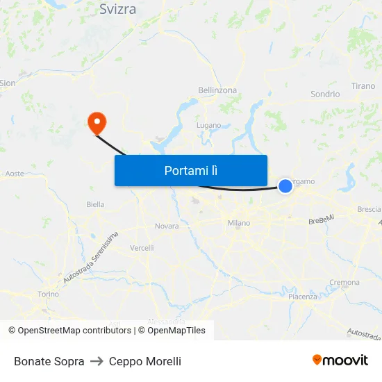 Bonate Sopra to Ceppo Morelli map