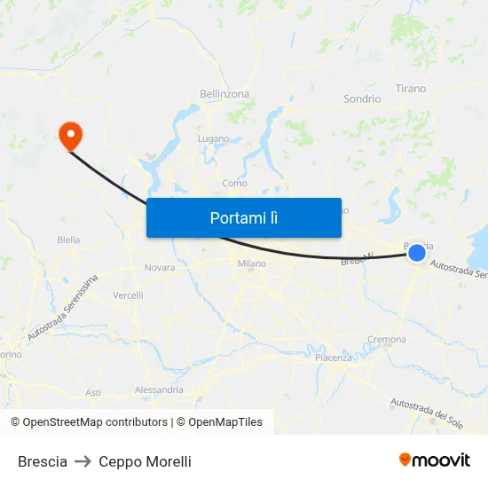Brescia to Ceppo Morelli map