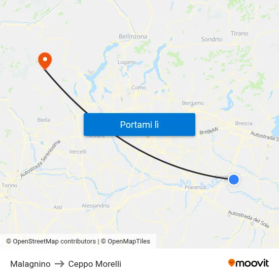 Malagnino to Ceppo Morelli map
