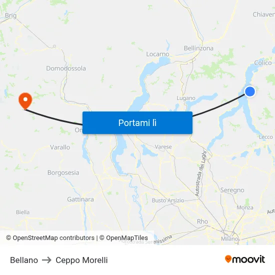 Bellano to Ceppo Morelli map