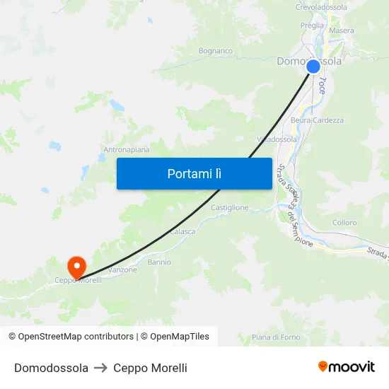 Domodossola to Ceppo Morelli map