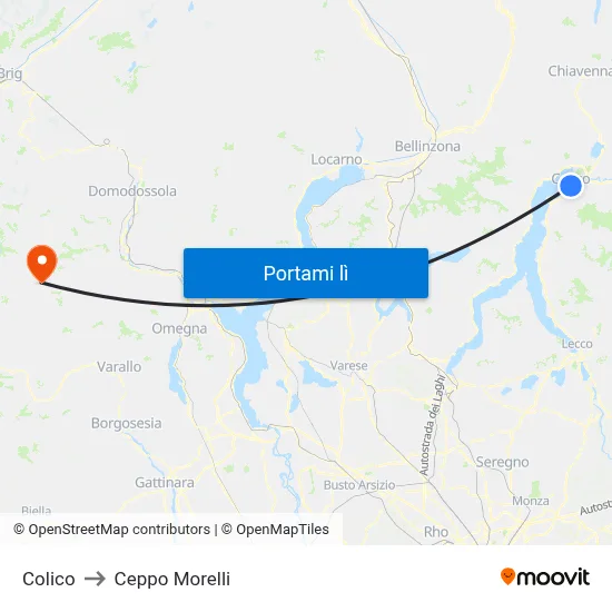 Colico to Ceppo Morelli map