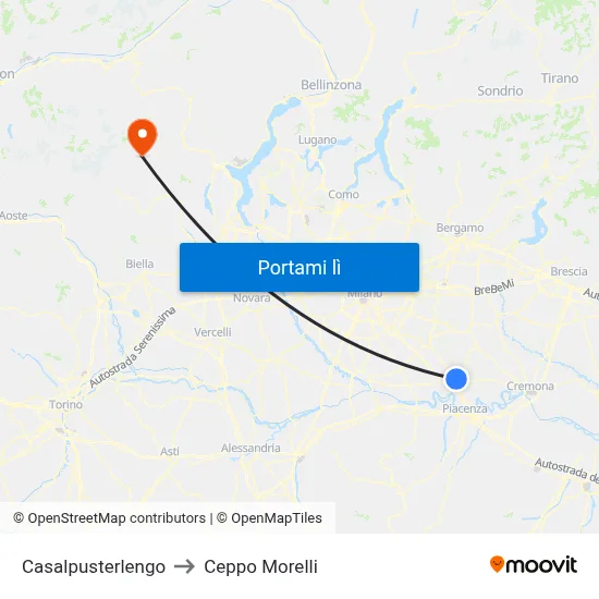 Casalpusterlengo to Ceppo Morelli map