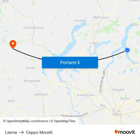 Lierna to Ceppo Morelli map