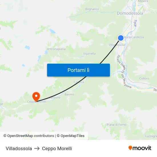 Villadossola to Ceppo Morelli map