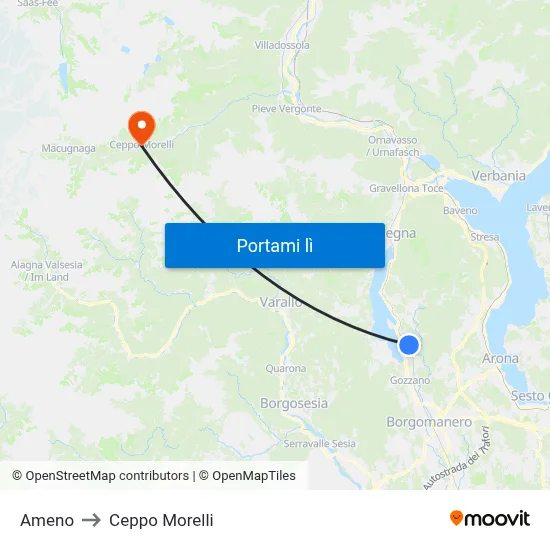 Ameno to Ceppo Morelli map