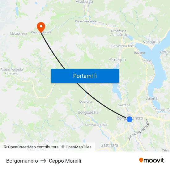 Borgomanero to Ceppo Morelli map