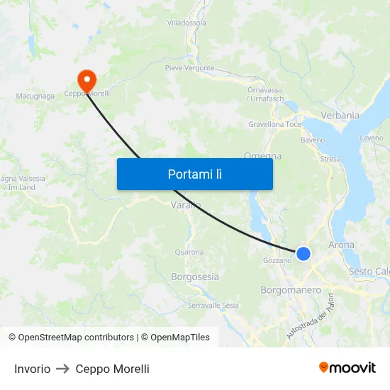 Invorio to Ceppo Morelli map