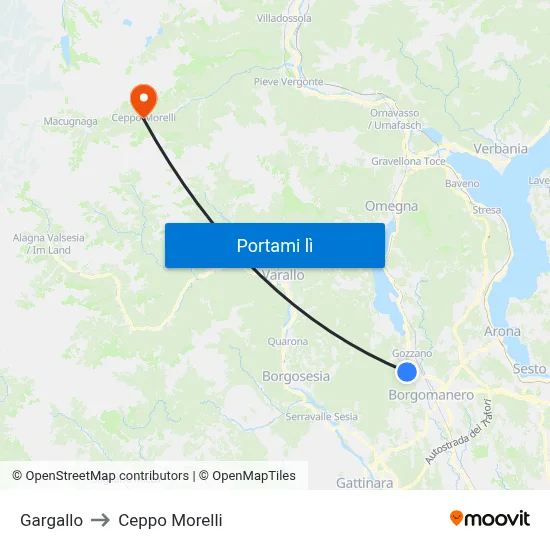 Gargallo to Ceppo Morelli map