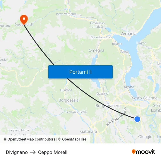 Divignano to Ceppo Morelli map