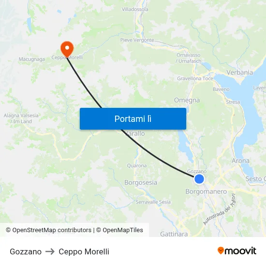 Gozzano to Ceppo Morelli map
