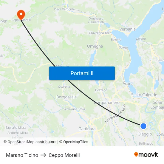 Marano Ticino to Ceppo Morelli map