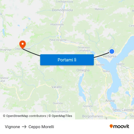 Vignone to Ceppo Morelli map