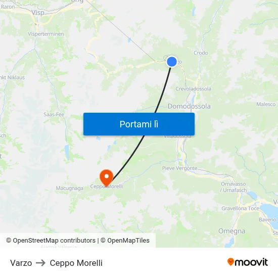 Varzo to Ceppo Morelli map