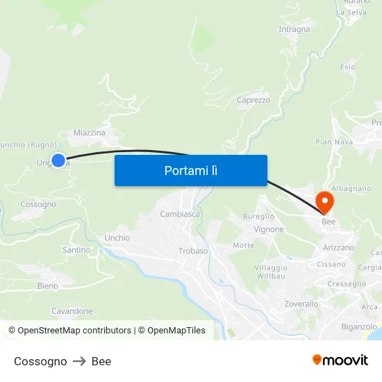 Cossogno to Bee map