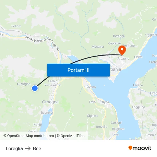 Loreglia to Bee map