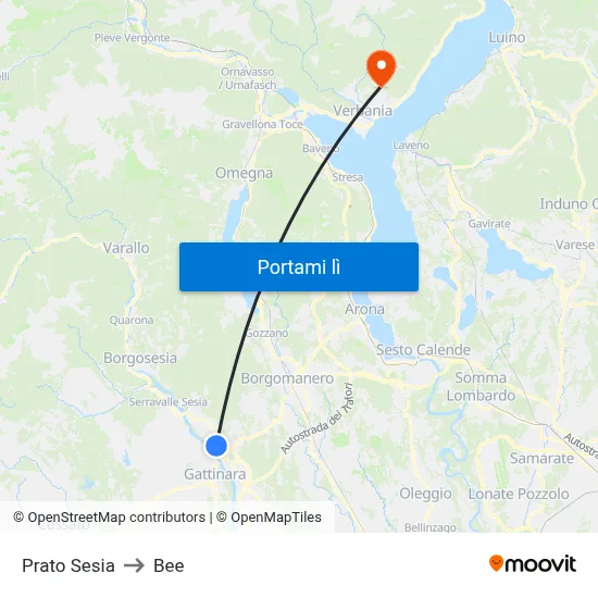 Prato Sesia to Bee map