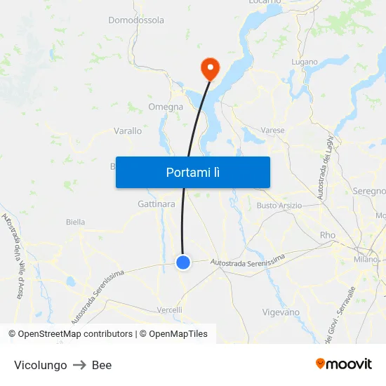 Vicolungo to Bee map