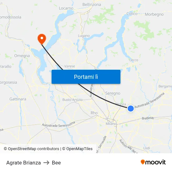 Agrate Brianza to Bee map