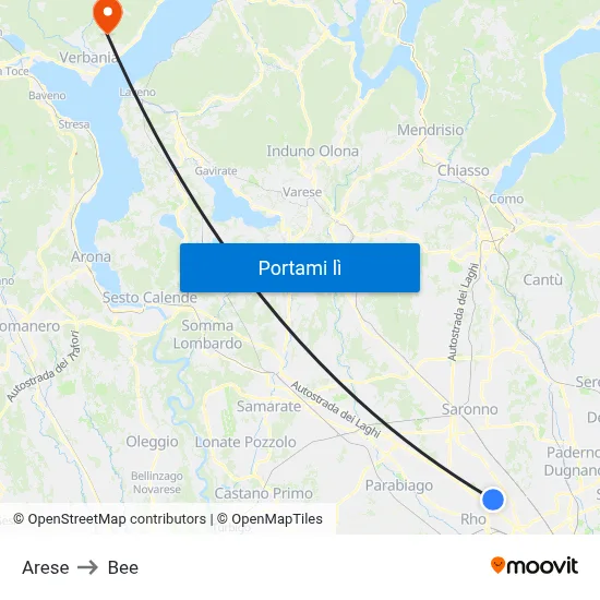 Arese to Bee map