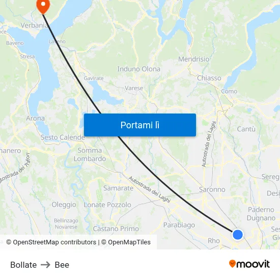 Bollate to Bee map