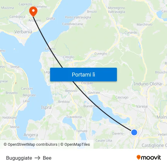 Buguggiate to Bee map