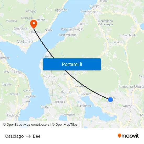 Casciago to Bee map
